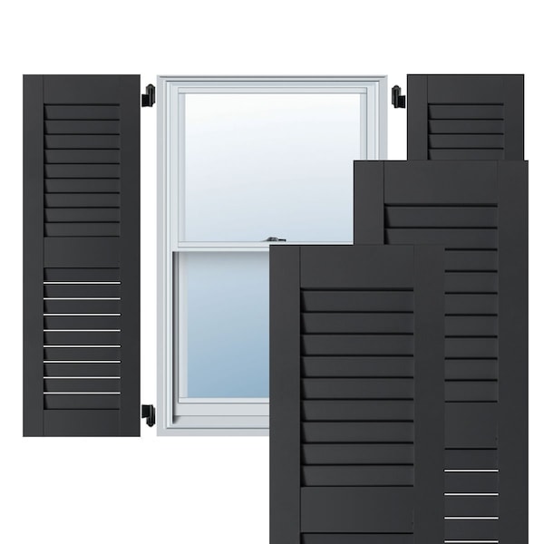 Ekena Millwork 18"W x 48"H Exterior Real Wood Pine Open Louvered Shutters, Black PR RWL18X048BLP - main